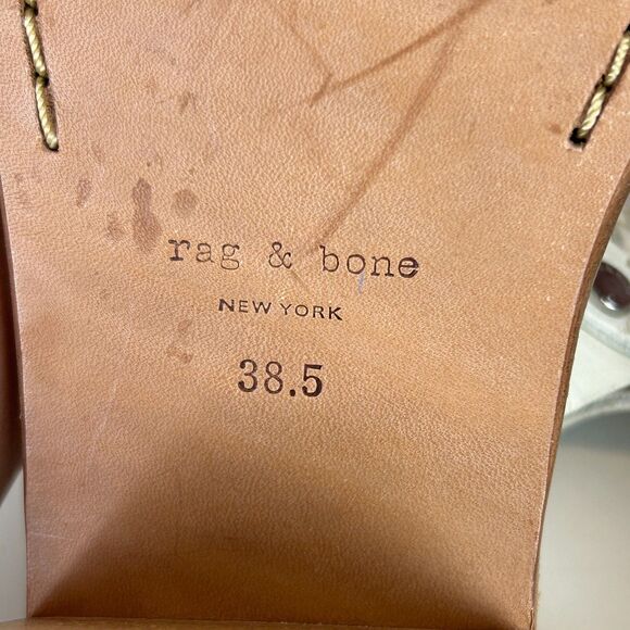 Rag & Bone Wyatt Block Heel Open Toe Leather Sandal Ivory Woven Buckle Sz 38.5 8 - Picture 8 of 12